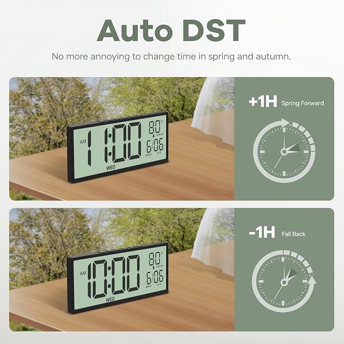 JALL Large Digital Wall Clock Battery Operated, Wall Clock with Big Numbers LCD Display, Digital Clock with Date Day Temperature, Alarm, Auto DST, Clocks for Office, Gym, Bedroom, Elderly- Black