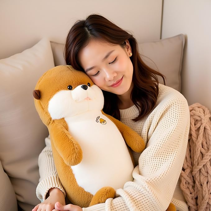 Otter Stuffed Animal 27.5" Cute Seal Plush Pillow Big Stuffed Sea Otter Plush Toy Otter Animal Plushies Decor Birthday Gift for Kids Children Girls Boys Yellow