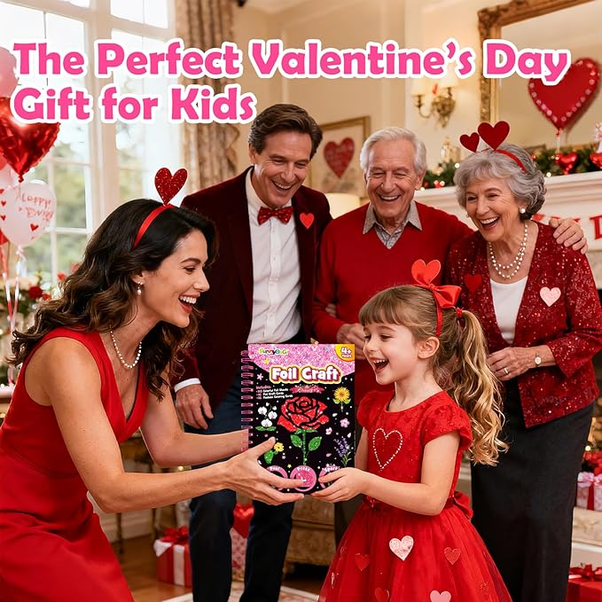 FUNNYB&G Foil Art Crafts for Kids Ages 4-8: Valentines Crafts for Kids 2026,Birthday Gift for Girls,Art and Crafts Supplies,Party Favors,Creative Toys for Girls Boys 4 5 6 7 8 9 Years Old (Flower)