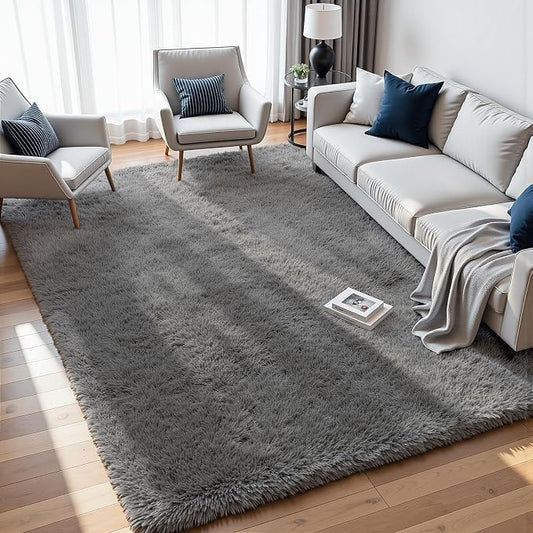 6x9 Area Rugs for Living Room Rug: Soft Fluffy Shag Light Gray Rugs for Bedroom, Non-Slip Large Fuzzy Plush Rug Indoor Floor Carpet for Nursery Kids Boys Girls Room, Dorms, Playroom, Modern Home Decor