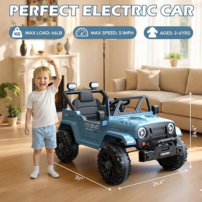 ARBELI 12V Ride On Truck Car with Remote Control, Kids Electric Vehicles with Bluetooth Music, Horn, 3 Speeds, 4 LED Lights, Soft Start, Ride on Toys for Toddler Boys & Girls (Blue)