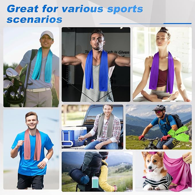 Amgico 4 Pack Cooling Towel(40"x12") for Neck and face, Ice Towel, Soft Breathable Towels, Cooling Rags for Yoga, Sport, Running, Workout, Gym, Camping, Fitness, Workout & More