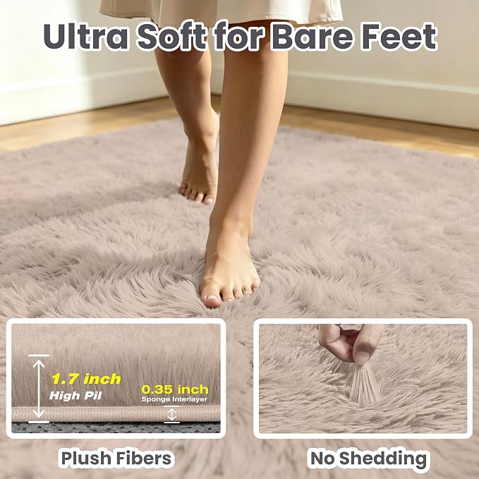 8x10 Area Rug for Living Room, Ultra Soft Fluffy Beige Rugs for Bedroom, Non Slip Large Shag Carpet, Fuzzy Plush Nursery Rug, Thick Washable Indoor Floor Carpets for Kids Office Dorm Home Decor