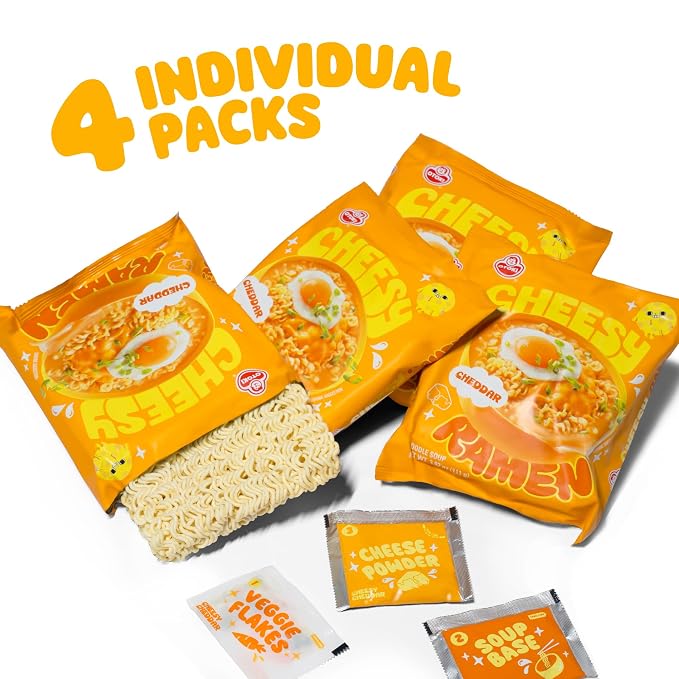 Cheesy Ramen - Cheddar Soup Ramen | Mild Kick, Creamy & Savory Korean Noodles | 3.92 oz (Pack of 8)
