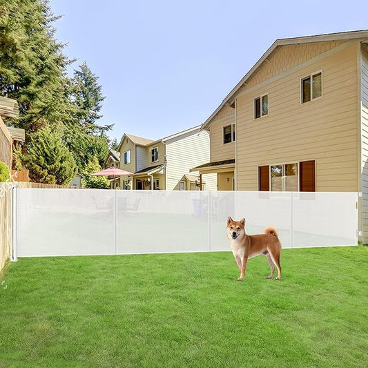 Reinforced 42” Tall x 200” Extra Long Retractable Baby Gates, Extra Tall Baby Gates for Dogs with Support Rods, Retractable Dog Gate for Wide Opening Pet Gate Indoor Outdoor, White