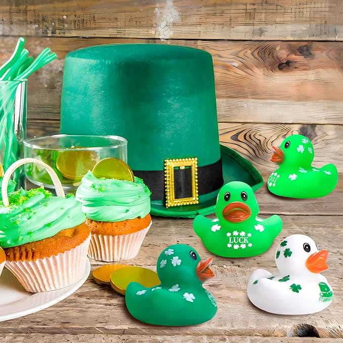 Wehhbtye 36Pcs St. Patrick's Day Rubber Ducks - 2 inch Green Shamrock Irish Day Rubber Duckies - Squeaky Green Duck Pool Float Bath Decor Gift for Irish St. Patrick's Day Easter Day Party Favor