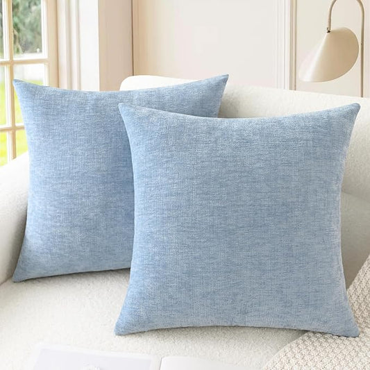 CaliTime Decorative Couch Throw Pillow Covers 18 X 18 Inches Baby Blue | Pack of 2, Cozy Chenille Cushion Cases for Sofa Bed Living Room Farmhouse Home