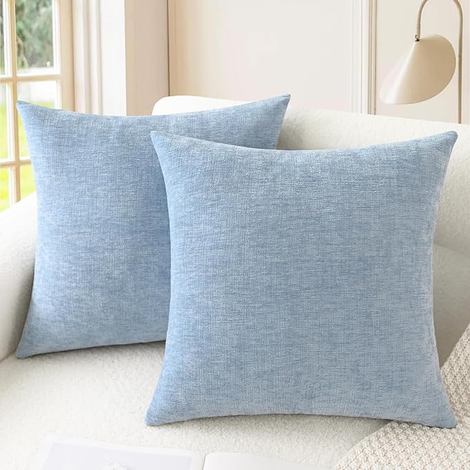 CaliTime Decorative Couch Throw Pillow Covers 26 X 26 Inches Baby Blue | Pack of 2, Cozy Chenille Cushion Cases for Sofa Bed Living Room Farmhouse Home