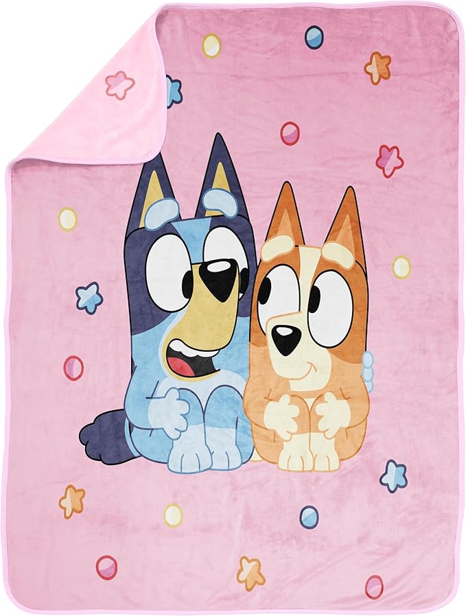 Jay Franco Kids Plush Throw Blanket – Soft & Comfy Throw for Couch or Bed – Cozy Home Décor for Living Room & Bedroom, Pink - Bluey, 46x60 - Throw Blanket