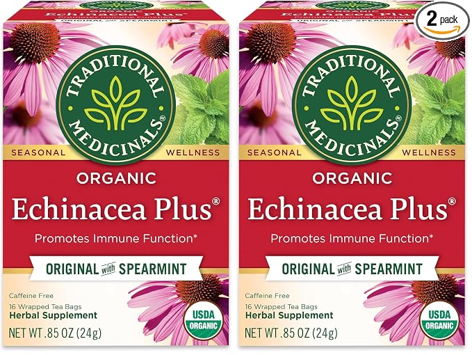 Traditional Medicinals Tea, Organic Echinacea Plus, Promotes Immune Function, w/Spearmint, 16 Tea Bags (Pack of 2)