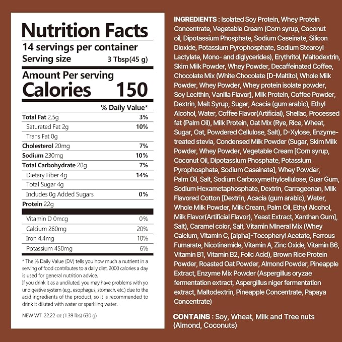 Flimeal Decaf Coffee Protein Shake, Dolce Latte Flavor with Crunchy Protein Balls, 20g Protein, Low Sugar, Keto-Friendly Meal Replacement Shake, 22.22oz, 14 Servings (1 X 22.22oz)