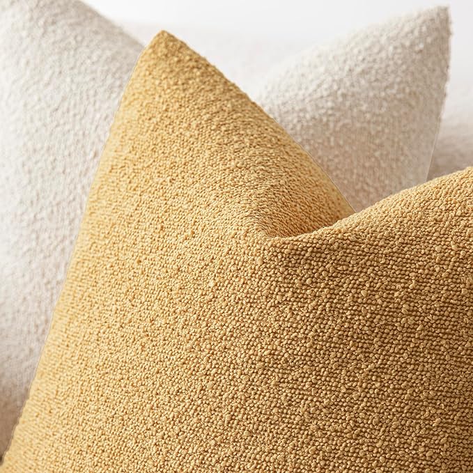Foindtower Pack of 2 Textured Boucle Throw Pillow Covers Accent Solid Pillow Cases Cozy Soft Decorative Couch Cushion Case for Couch Chair Sofa Bedroom Living Room Home Decor 18x18 Inch Light Yellow