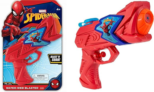 JA-RU Large 8" Marvel Spiderman Water Squirt Gun (1 Pack Improved Style) Avengers Soaker for Kids Fun. Training Dog & Cat. Pool Toy. Include 1 Sticker.6819-1s