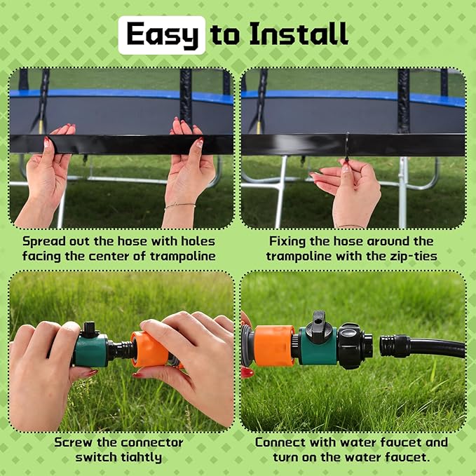 Trampoline Accessories Kit, Basketball Hoop with 3 Mini Basketballs, 52FT Solar Lights Fit 8 10 12 14 15 16FT Trampoline Outdoor 8 Lighting Modes, Trampoline Accessories Kit with Sprinkler & Shoe Bag