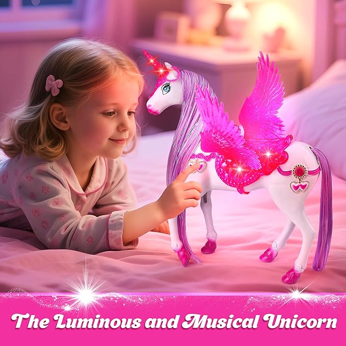Magic Light Unicorn & Princess Doll, Unicorn Toys for Girls 3-6, Christmas Birthday Gifts for Kids Girls Aged 3 4 5 6 7 8