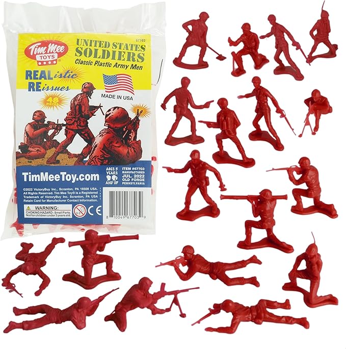 TimMee Plastic Army Men - Red 48pc Toy Soldier Figures - Made in USA