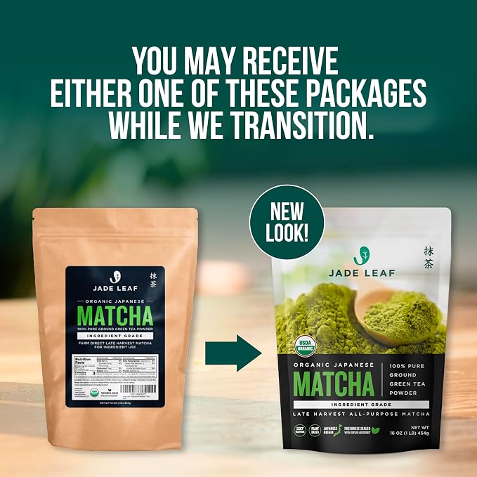 Jade Leaf Matcha Organic Ingredient Grade Matcha Powder - Japanese Green Tea for Baking, Smoothies, Lattes, and Skin Care, 454g / 16 Ounce Bulk Pouch (Pack of 1)