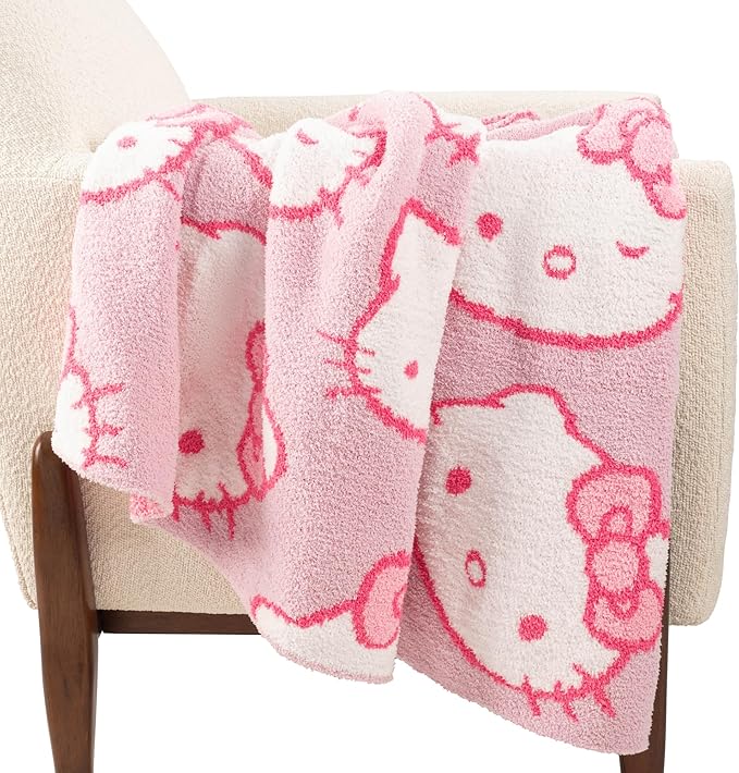 Jay Franco Hello Kitty Feather Knit Fluffy Throw Blanket - Pink Fuzzy Blanket Measures 50 x 60 Inch - Super Soft Lightweight Bedding