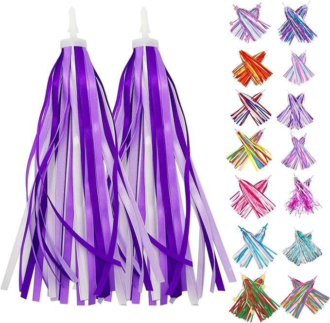PLATT Kid's Bicycle Handlebar Streamers Colorful Ribbons Tassel for Girls Boys Bicycle Handlebar Scooter Handgrip (Violets 1Pair)