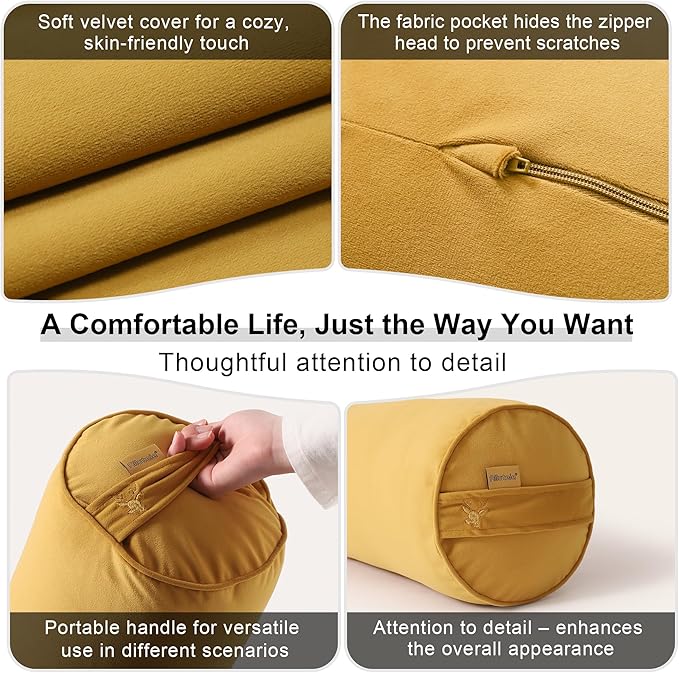 Body Pillow for Adults,Long Round Pillow,Big Cylindrical Pillow,Large Full Bolster Pillows for Side Sleepers (Honey Yellow, 47.24"*7.87")