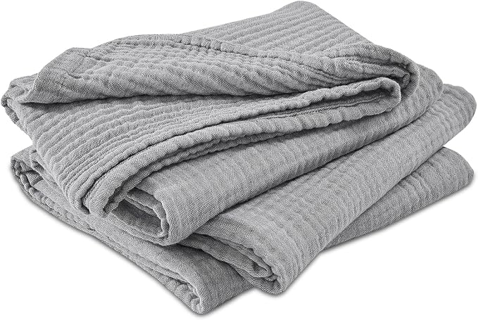 EMME Cotton Muslin Twin XL Blanket Breathable Gauze Soft Lightweight Blankets Adults Gifts for Women (Heather Grey, 66"x90")