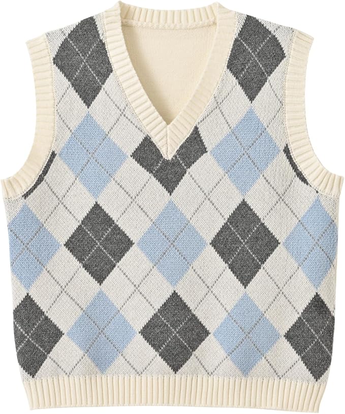 Women's Sweater Vest,Y2K Sleeveless Pattern Preppy Style Knitted Crop Tank Top for Girl