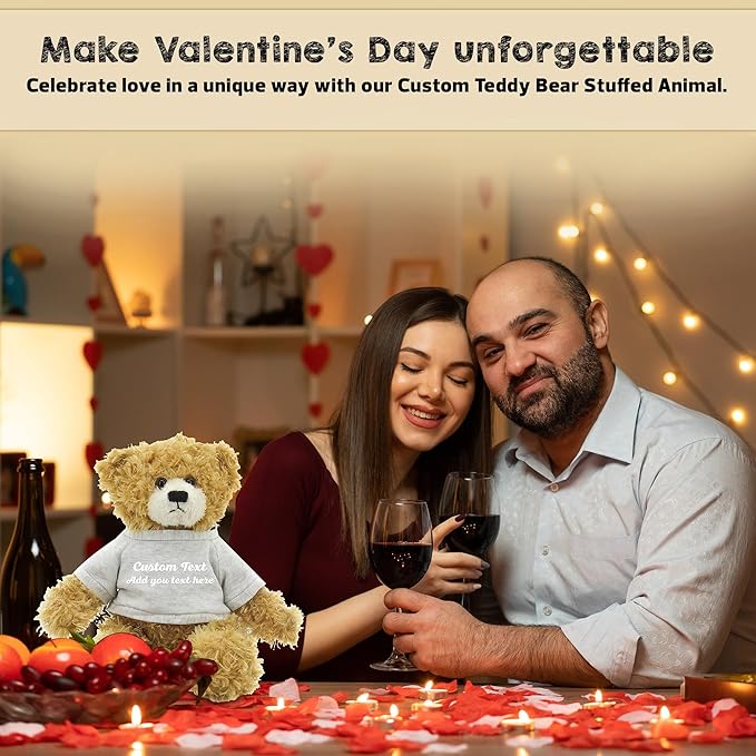 Customized Beige Brandon Bear - 12 inch Personalized Stuffed Bear Plush Toy - Perfect Custom Shirt Bear Gift for Graduation Valentines Graduation Easter Holidays (Gray Shirt)