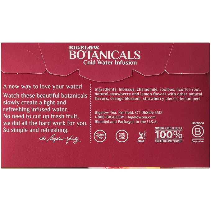 Bigelow Botanicals Cold Water Infusion Strawberry Lemon Orange Blossom Tea Bags 18 Count Box (Pack of 3), Herbal Infusion, Caffeine Free, 54 Tea Bags Total