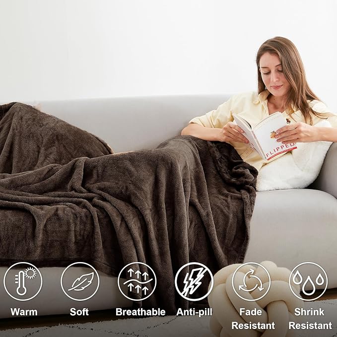Hansleep Throw Brown Fleece Blanket, Soft Flannel Bed Blanket | Fuzzy Cozy Blanket 50x60 Inches, Multi-use for Bed, Sofa, Couch, Travel, Camping, All Season Warm Lightweight Cover