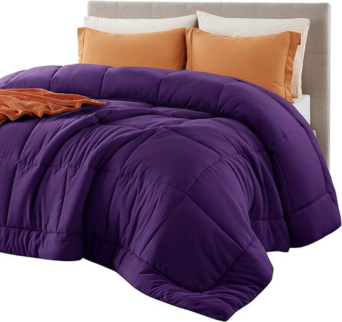 Bedsure Comforter Duvet Insert - Quilted Comforters Queen Size, All Season Duvet, GentleSoft Down Alternative Bedding Blanket, with 8 Tabs, Gifts for Women/Men, Purple, Queen 88 x 88 Inches