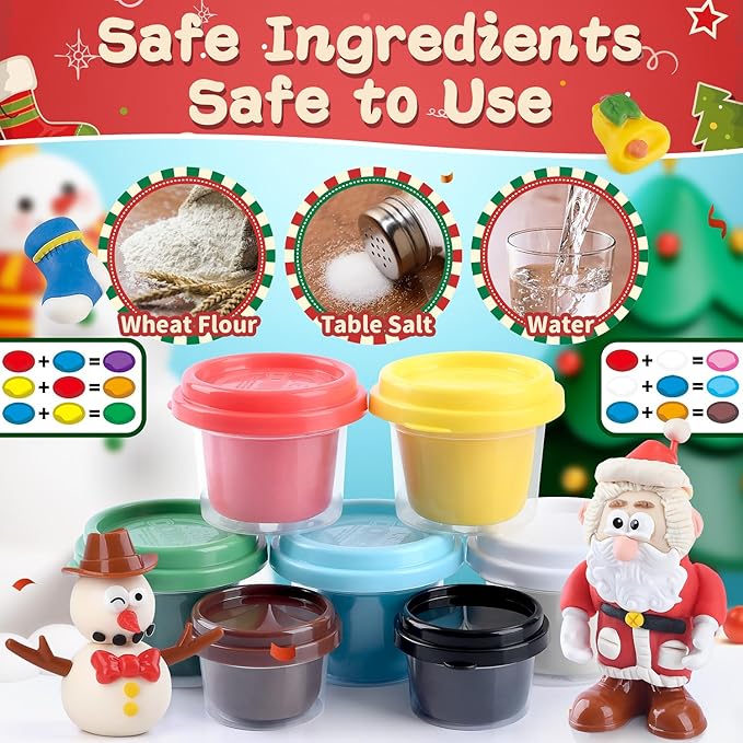 PLAY Christmas Color Dough Sets for Kids, DIY Christmas Dough Toys Gifts for Grandkids, Safe & Non-Toxic Toys Gifts for Boys Girls