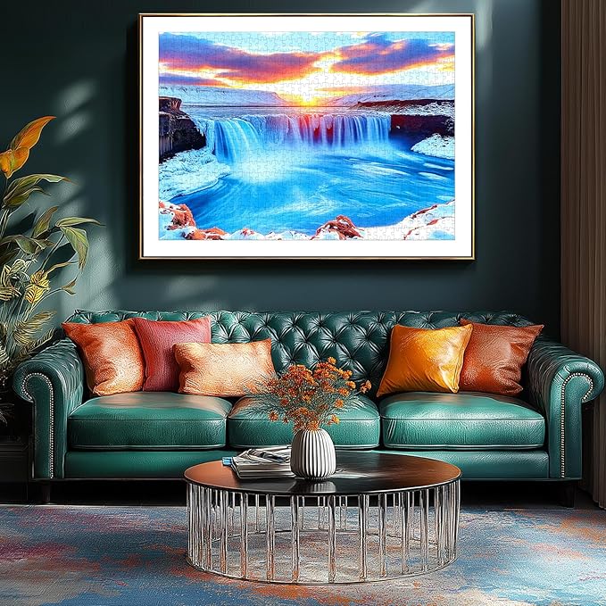 500 Piece Puzzles for Adults, Winter Icelandic Waterfalls Fun Puzzles for Adults 500 Pieces with HD Print & Poster, 15" X 23" Dust Free, for Gifts Halloween Christmas Family Games