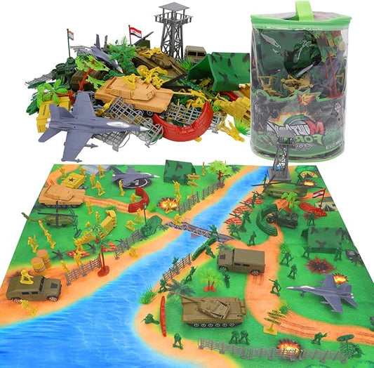 deAO 150Pcs Army Men Playset - Action Figures with Military Battle Mat, Army Toys for Boys 3+
