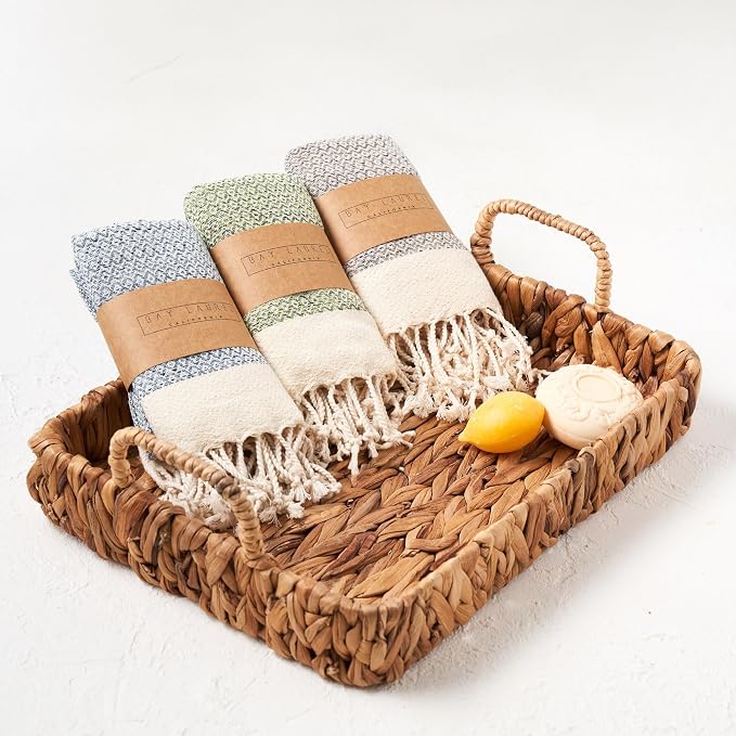 BAY LAUREL Turkish Hand Towel – Pack of 2 | Soft & Absorbent Decorative Towels for Bathroom, Hand, Face, Hair, Gym, Yoga, SPA, Kitchen & Tea | Boho Decor (Light Blue, Diamond 15x26 Inches (Set of 2)