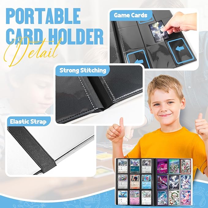 Card Binder 9-Pockets, Trading Card Binder, 20 Pages, 360 Card Capacity PU Collection Binder, Card Folder for MTG, TCG, Game Cards & Sports Cards（White）