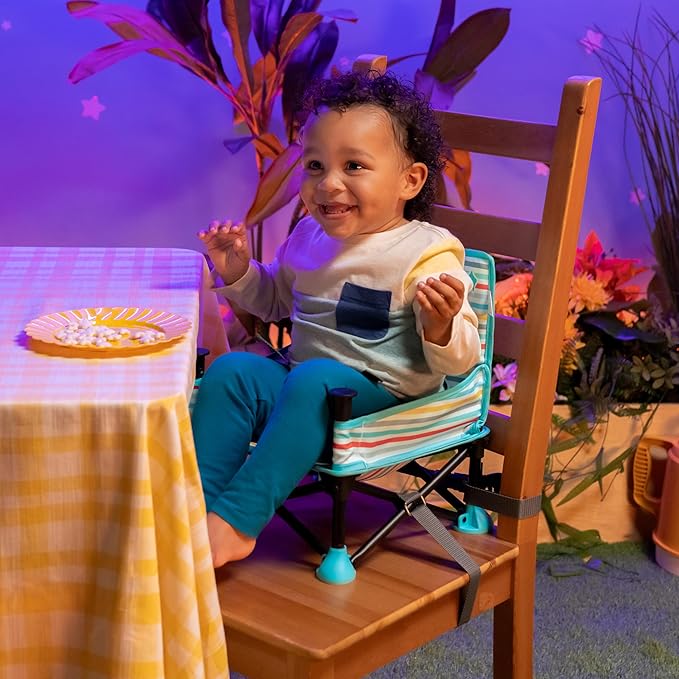 Bright Starts Disney Mickey Mouse Pop 'N Sit Portable Booster, Indoor/Outdoor Use, Floor Seat with Feeding Tray, Blue, 6 Mos - 3 Yrs