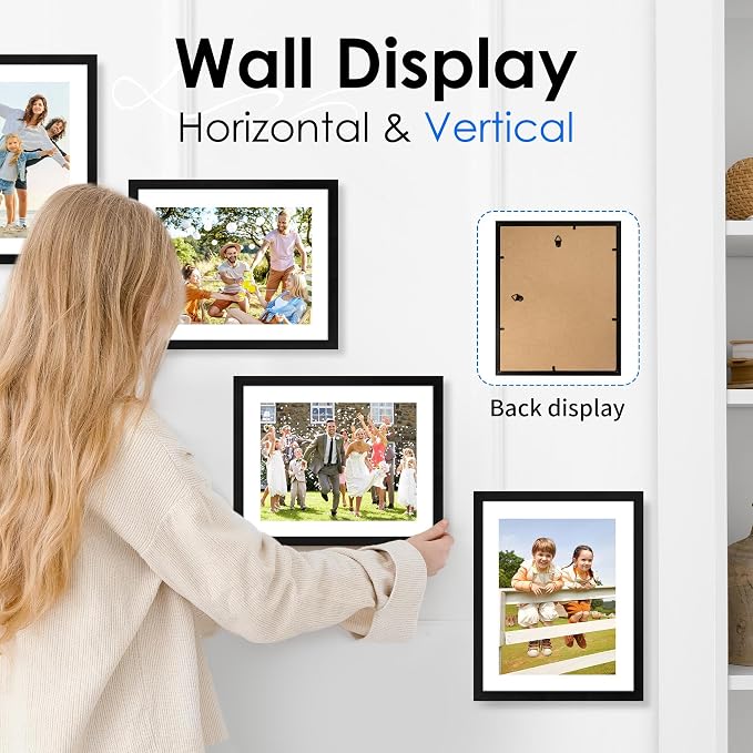 8.5x11 Picture Frame Bulk-6 Pack, Photo Frame with HD Plexiglass, Display Pictures 6x8 with Mat or 8.5x11 Without Mat, Black Picture Frames Collage Wall Decor, Gallery Wall Frame
