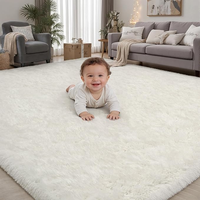 Area Rug for Living Room Bedroom: 5x7 White Soft Fluffy Shag Upgrade Non-Slip High Pile Carpet Large Fuzzy Plush Indoor Floor Decor Shaggy Rug for Kid Boys Girls Dorms Playroom Nursery Modern Home