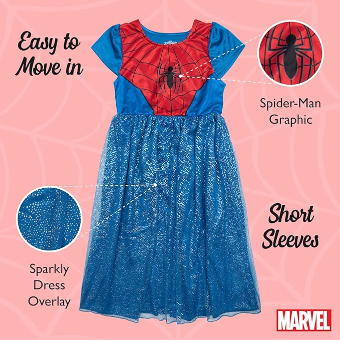 Disney Girls' Princess Dress Nightgown, Fantasy Gown, Soft & Cute Pajamas for Kids