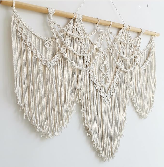 Achart Macrame Wall Hanging Large- Boho Wall Decor- large wall art- Wall Decor Living Room- Macrame Tapestry Boho Decor for Bedroom (Beige-Fringe)