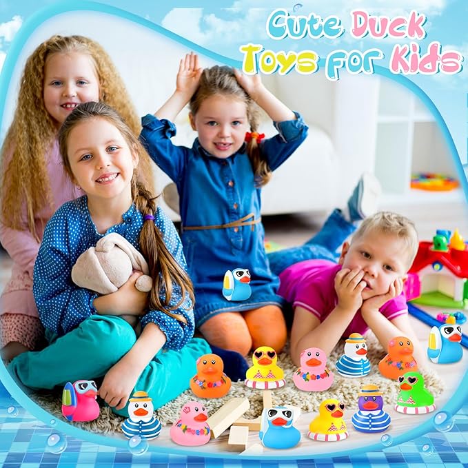 Honoson Summer Beach Rubber Duckies Bulk Mini Rubber Duck Bath Toys Float Bathtub Ducky Cute Squeaky Ducky for Classroom Carnival Summer Birthday Baby Shower Party Favor(8 Colors,72 Pcs)