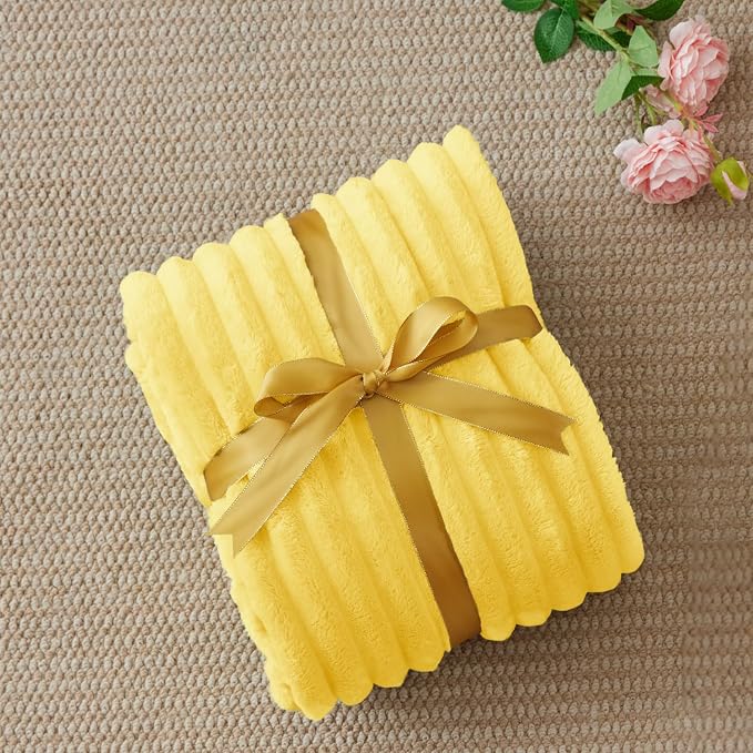 BEDELITE Striped Fleece Throw Blanket, Custard Yellow, 50"x60" | 300GSM Microfiber Fleece, Soft Cozy, Lightweight Warm, Double-Sided Plush, Machine Washable, Gift, Room Decor, for Couch Sofa