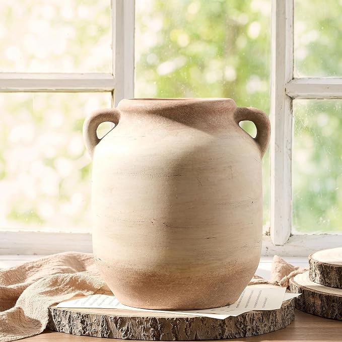 Vanselia Ceramic Flower Vase Home Table Decor Living Room Farmhouse 7.6 in | Small Rustic Decorative Flowers Vases Plant Modern Decoration for Kitchen Shelf Coffee Dining Centerpieces Desk