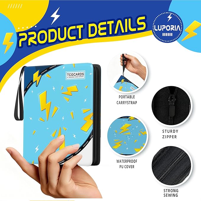 Trading Card Binder 9 Pocket,900 Pocket Card Collection Binder with 50 Removable Sleeves,PU Waterproof Top Card Book,3-Ring Zipper Collectible Trading Card Album for MTG/TCG/Card Holder Gift(Blue)