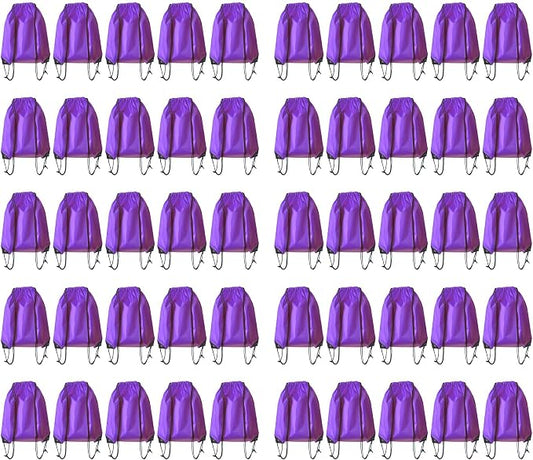 Drawstring Backpack Bulk 50 Packs Draw String Bags for Gym Sports Trip Pedestrianism ride Cinch Sack DIY for Women Men (purple)
