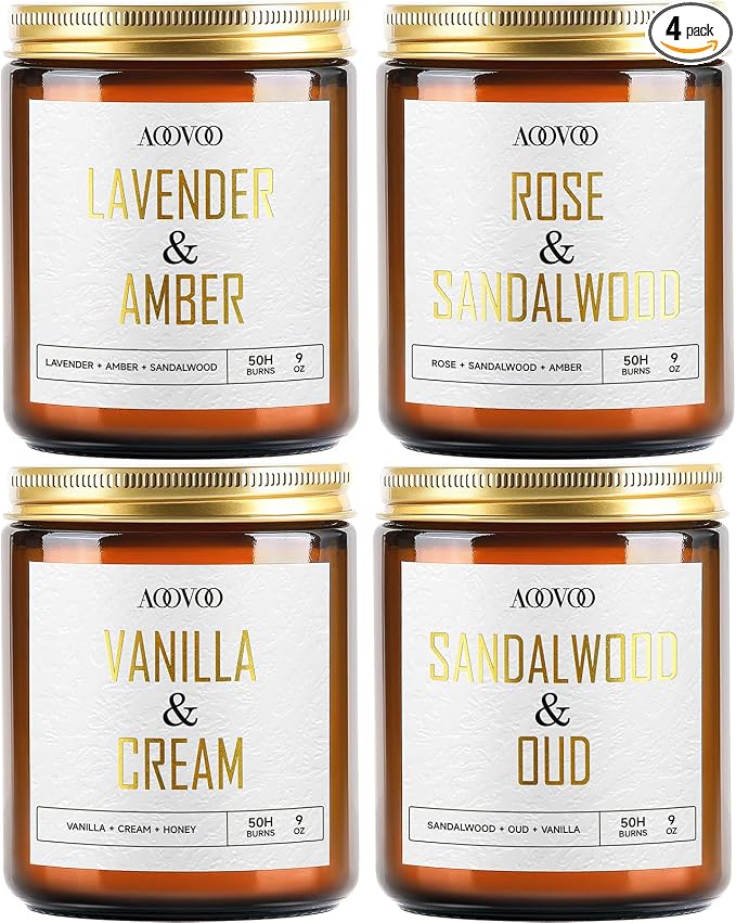 AOOVOO Vanilla/Lavender/Sandalwood/Rose Candles - 36 oz Scented Candles, Aromatherapy Candle, Soy Candle for Home Scented