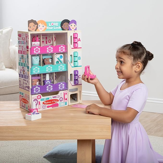 Melissa & Doug Sort, Stock, Select Beauty Kiosk Vending Machine Play Set, Pretend Makeup Wooden Toy for Boys and for Girls 3+ - FSC Certified