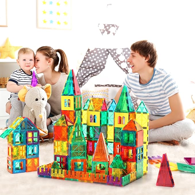 FNJO Magnetic Tiles, 110PCS Magnet Building Set, Magnetic Building Blocks,Construction STEM Learning and Playing Toys for Kids, Montessori Toy for Preschool Boys Girls Toddlers Classroom Must-Haves