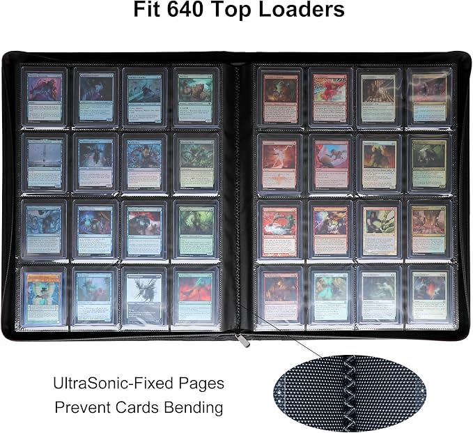 16 Pocket Top loader Binder, Holds 640 Top Loaders, Top loader Binder with Sleeves for 3'' x 4'' Top loaders - White