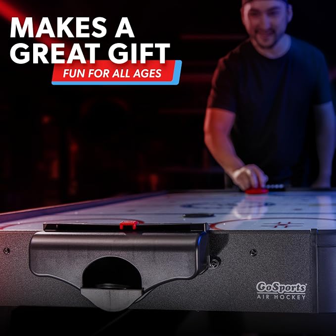 GoSports 48 Inch Air Hockey Arcade Table - Oak or Black - Includes 2 Pushers, 3 Pucks, AC Motor, and LED Scoreboard